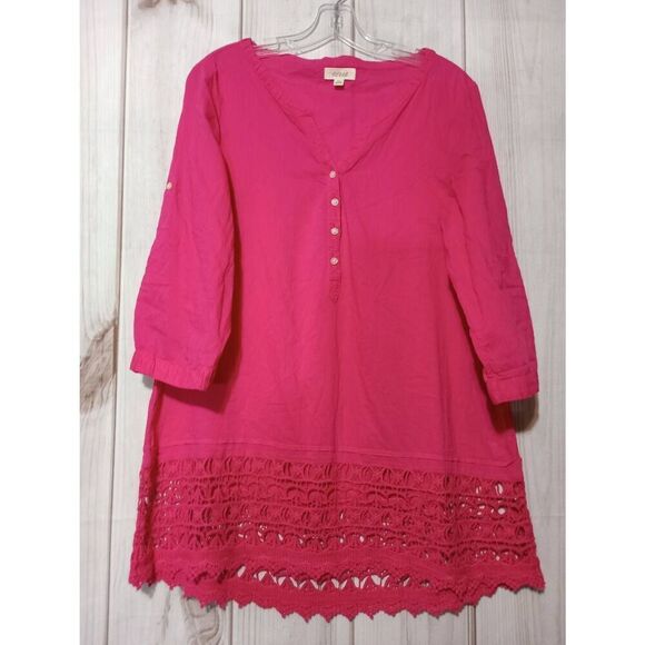 Aerie Shirt Ladies Medium Oversized Pink Semi Sheer Crochet - Picture 1 of 8